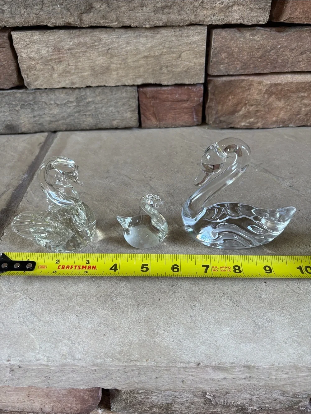 Set of 3 clear blown glass swans